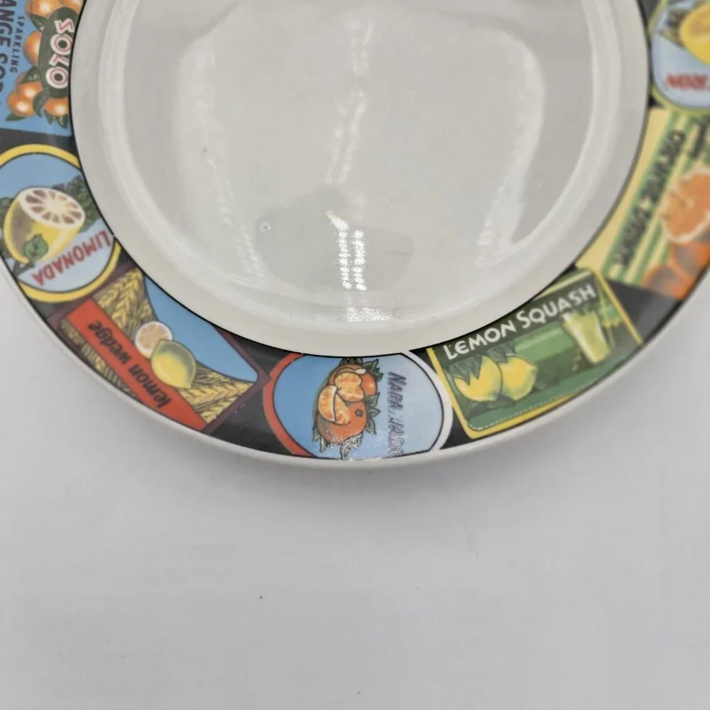 6 Oneida Majesticware Stoneware Citrus‎ Labels Dinner Plates Fruit 10.5 Lemonade